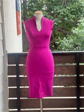 ROLLA'S Fuchsia Midi Sheath Dress with Notch Neckline